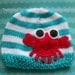 AQUA CRAB-Nautical- Childrens Beanie and Hat- Aqua and White- Red Crab, crab beanie, crab hat, nautical theme inspired hat