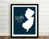 Gift for Newlyweds : Personalized Wedding Gift - Custom Wedding State Map Print - 8x10 / New Jersey - Any State or Country - Engagement Gift