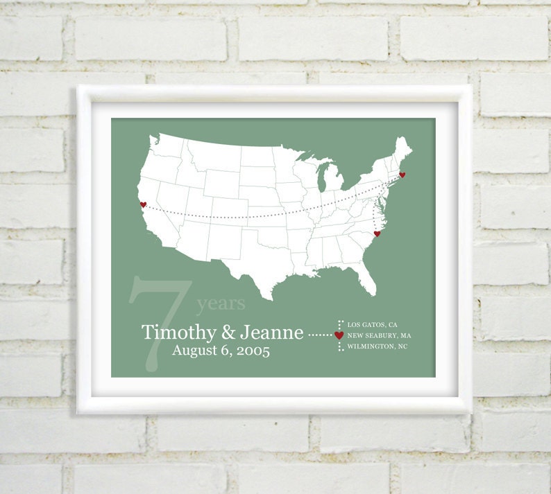 Personalized Wedding Art Print - Custom Life History by Location City, State USA - 8x10 : City Love - Cross Country