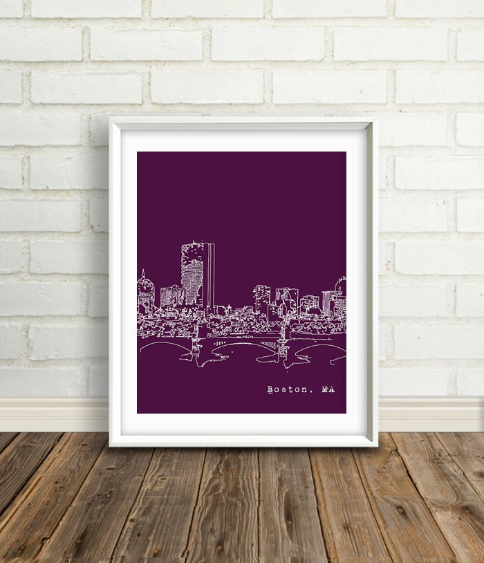 Boston Skyline Art Print : 8x10 - Any City or Landmark Available - Gift for Her