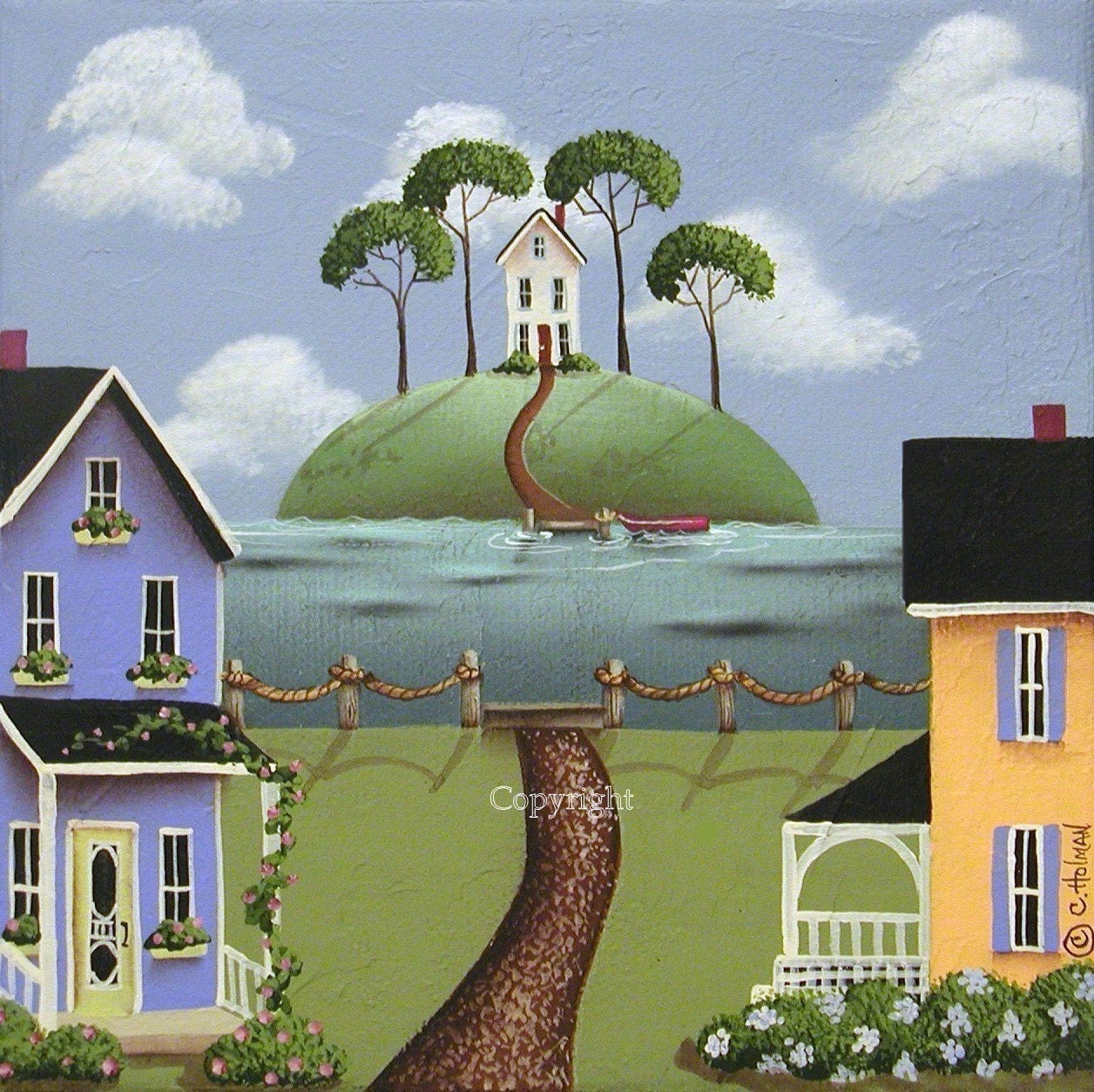Folk Art Print Hill Crest Island