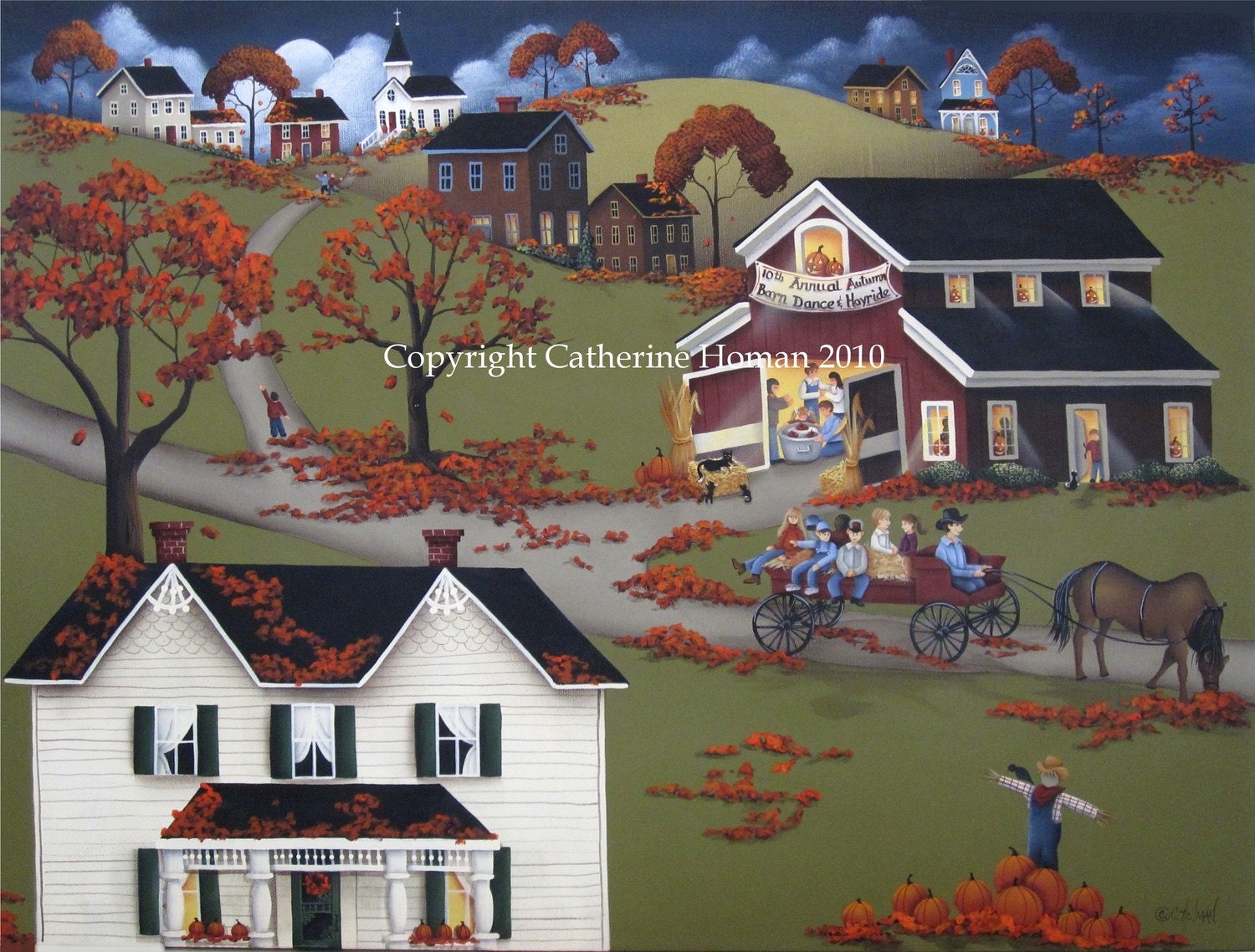 Folk Art Print Annunal Barn Dance and Hayride