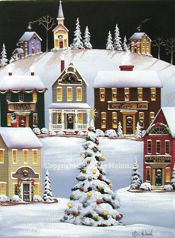 Folk Art Print Oh Christmas Tree by catherineholman on Etsy