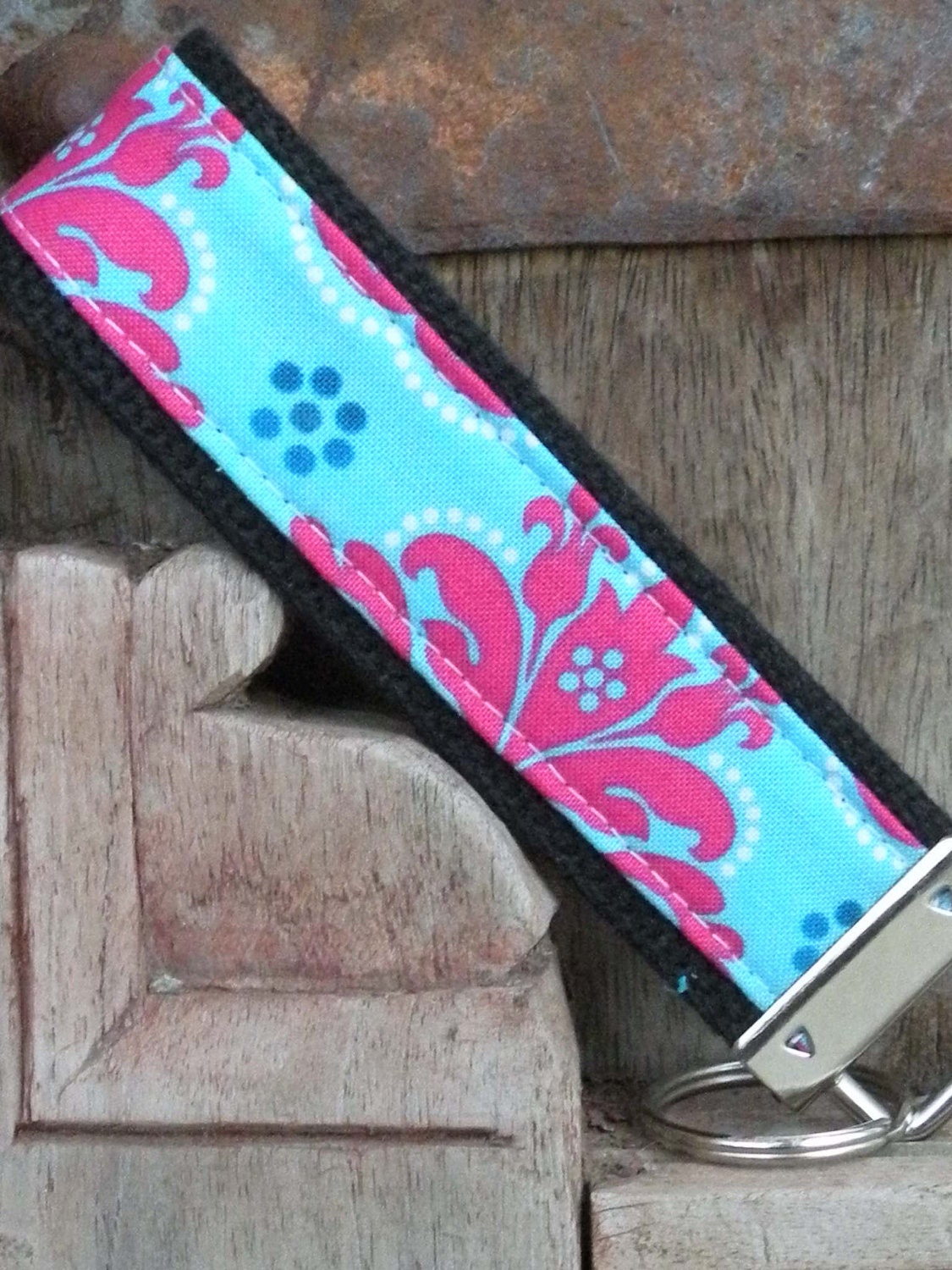 Fabric Keychain- Key Fob/Keychain/Wristlet-Cotton Candy on Black-READY TO SHIP