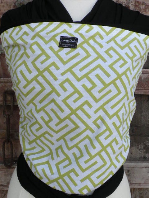 Ready To Ship-Baby Sling Baby Wrap Carrier-SUPER LIGHTWEIGHT ORGANIC Bamboo Baby Wrap-Lime Zig Zag on Black-DvD One Size Fits All