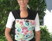 LIMITED- ORGANIC COTTON Baby Wrap Baby Sling Carrier-White Garden on Black -Newborn through Toddler- DvD Included