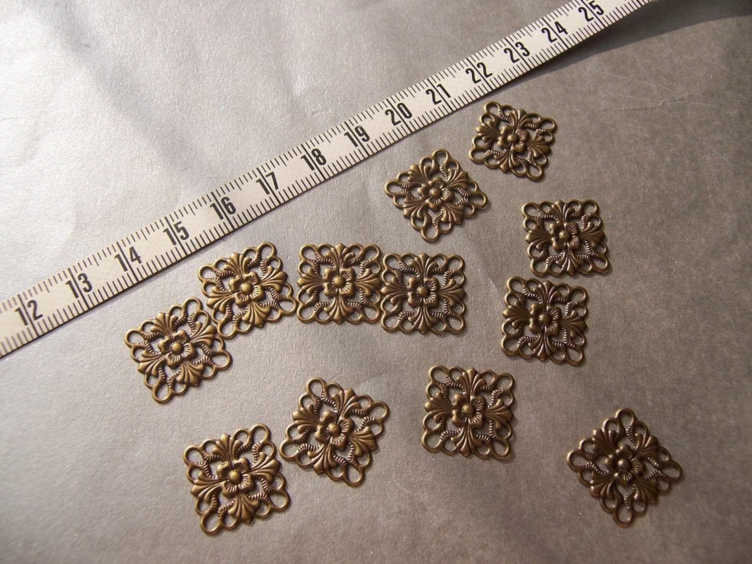 Square Antiqued Gold Filigree Components - 16mm - twelve SALE