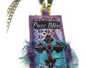 Leather, fabric and metal necklace