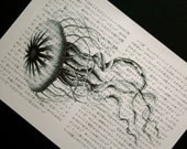 Jellyfish Print - Vintage Japanese Book Page Print - 5 x 7 Beach Decor Jellyfish Art