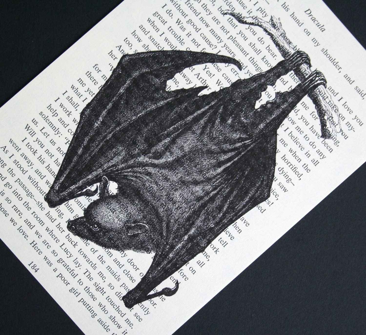 as seen on True Blood Bat Print - Vintage Dracula Book Page Print - 5 x 7 Vampire Bat Print used on True Blood
