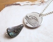 Catch A Wave necklace unique fine silver pendant on sterling chain with paua abalone shell
