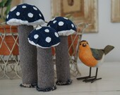 Denim Mushrooms-set of 3-100 percent recycled fabric