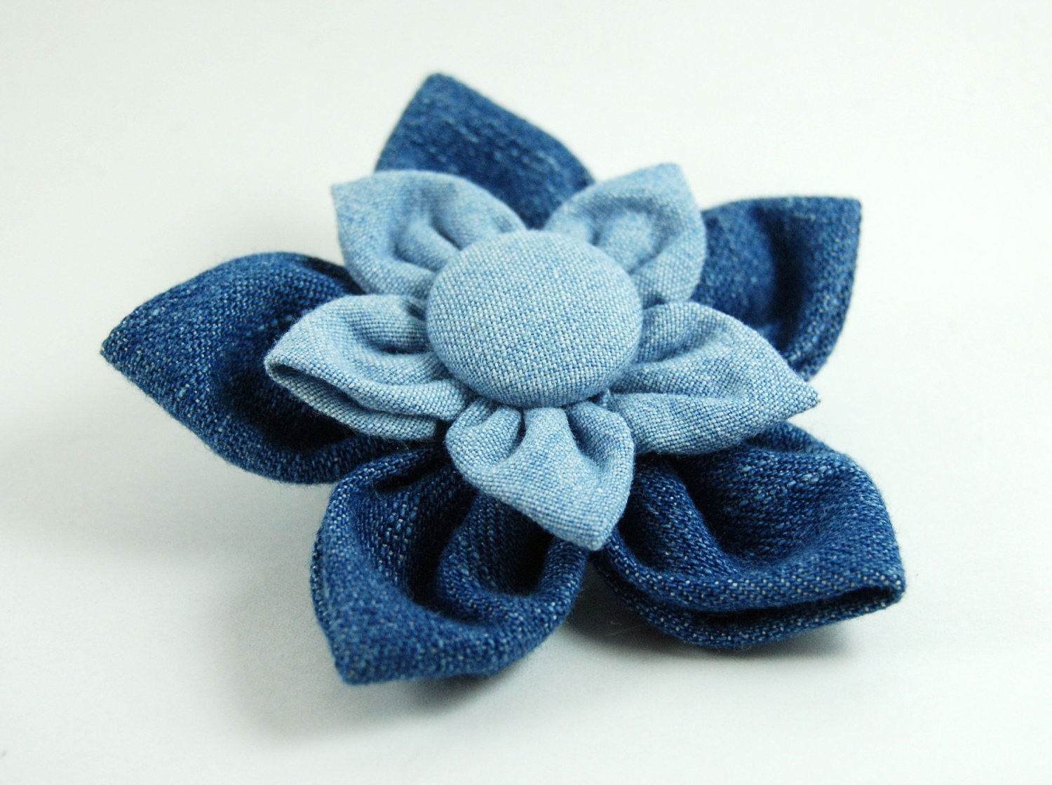 Recycled Denim Flower Brooch