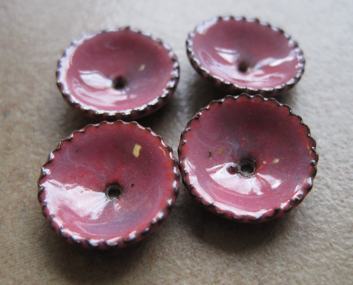 SueBeads - Red Orchid Round Bead Caps - Enameled Bead Caps