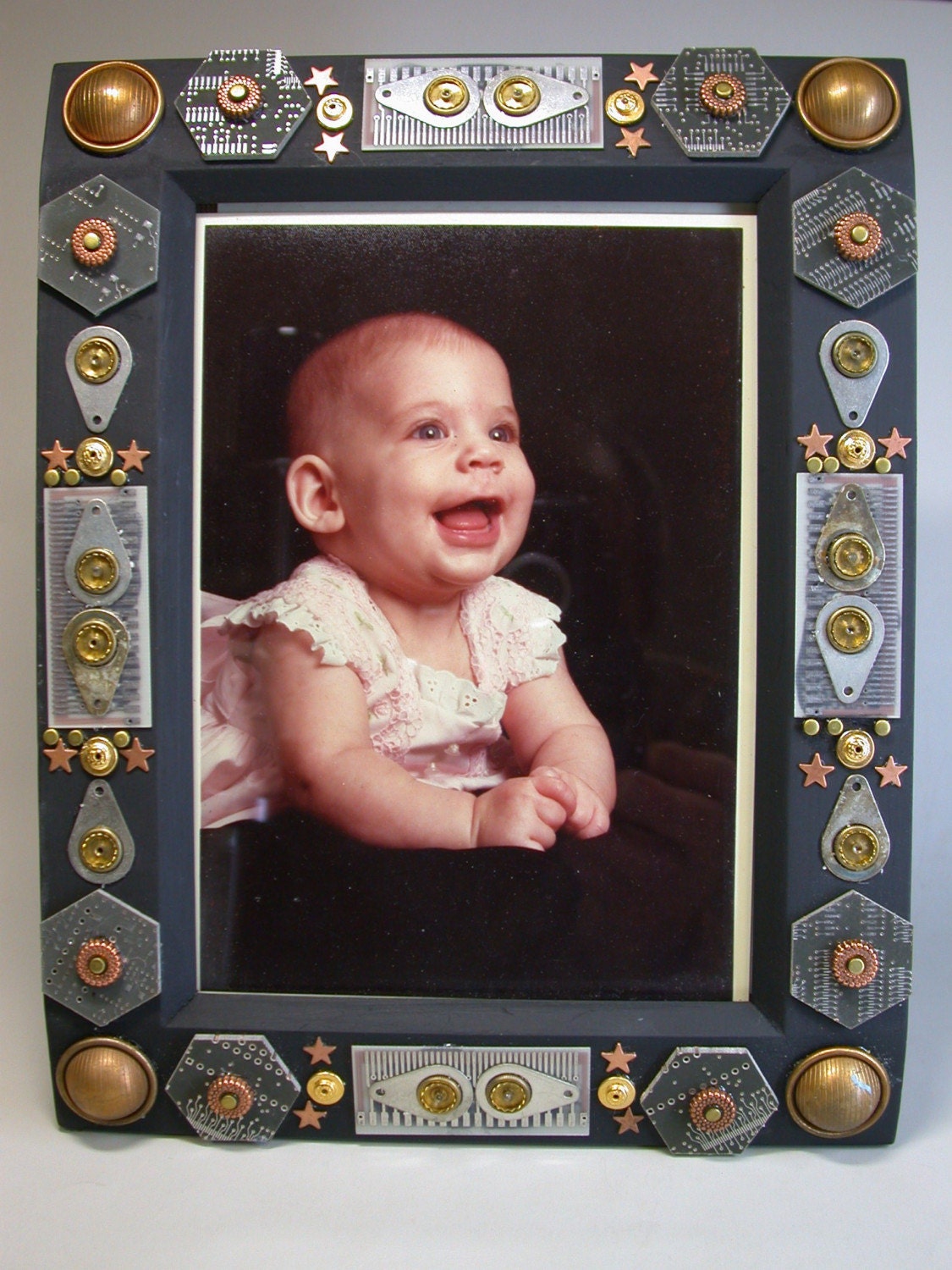Recycled Circuit Board Steampunk PICTURE FRAME, Black,Brass,Copper