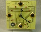Recycled CIRCUIT BOARD CLOCK Black Stones Yellow Red