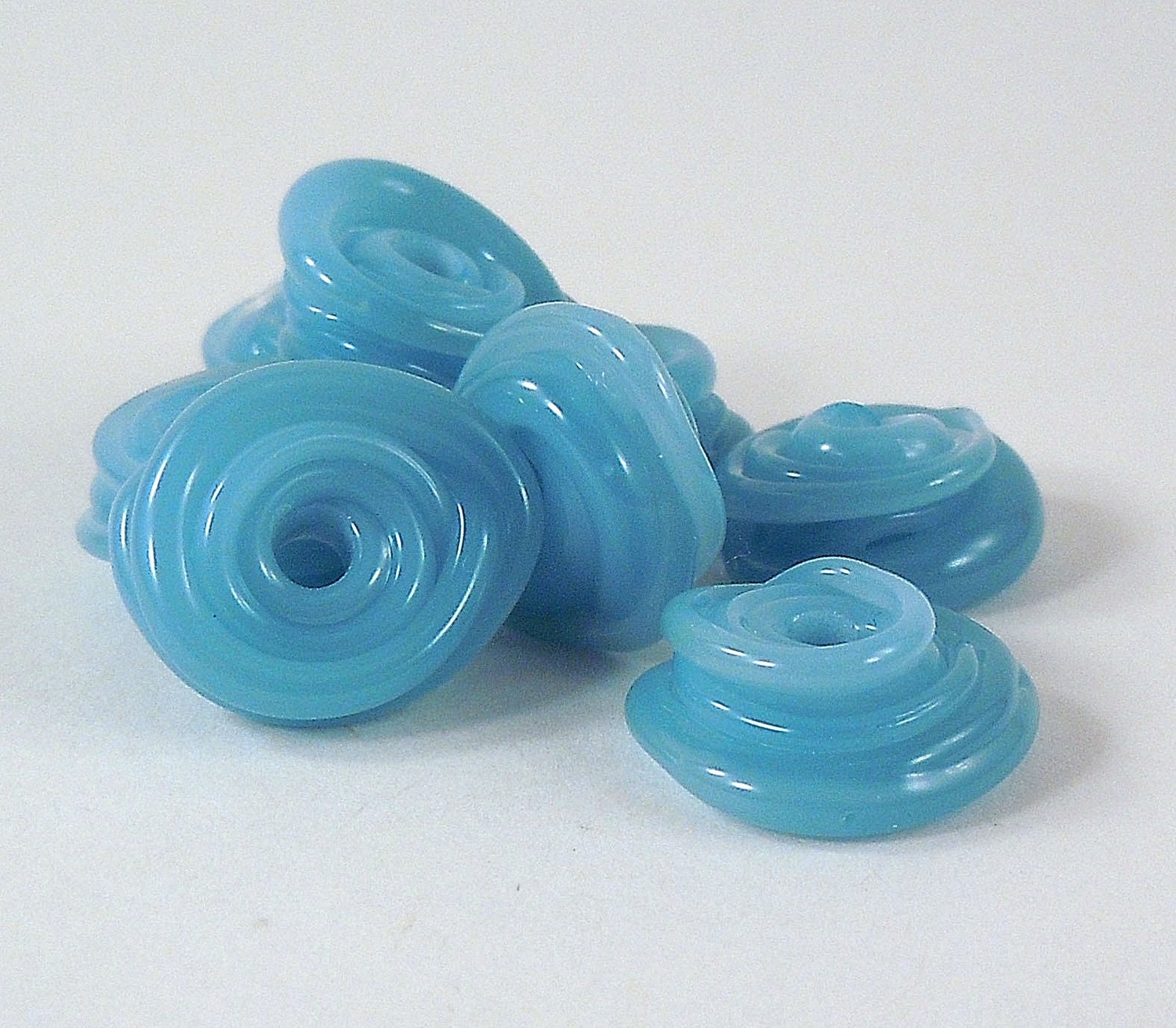 Textured Powder Blue Lampwork Spacer Beads