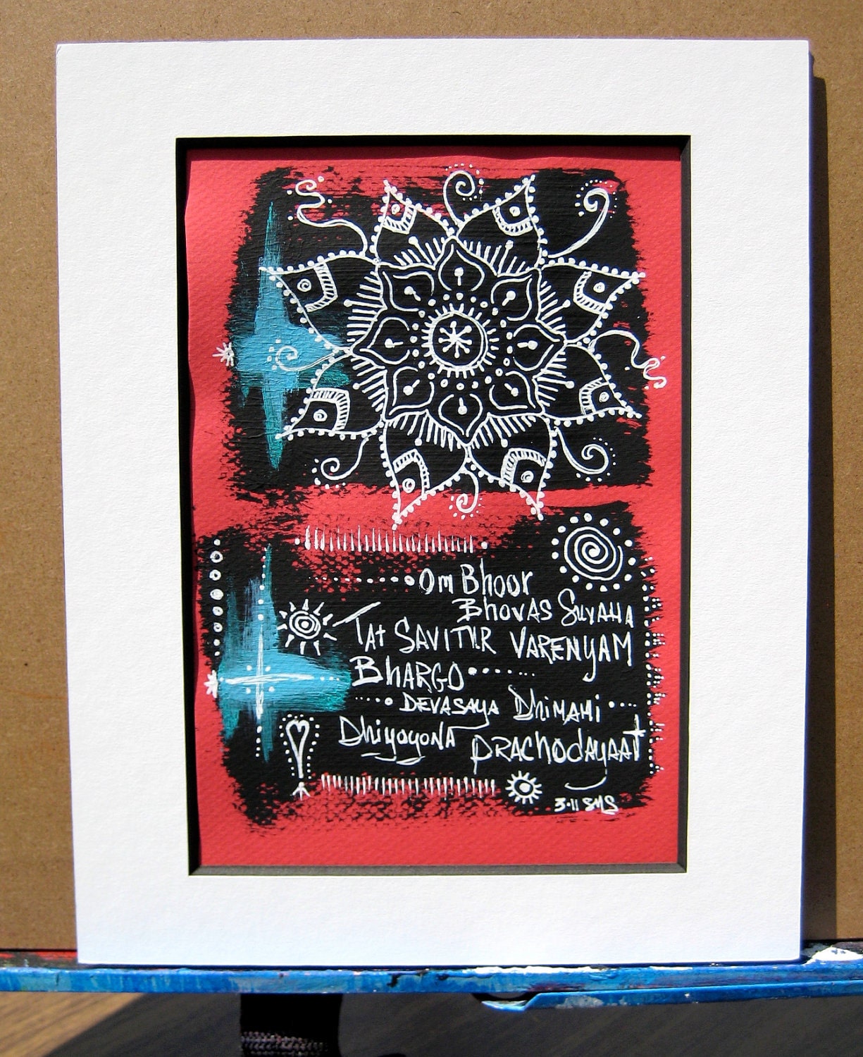 Mandala: Original Mantra Meditation Gayatri Art Matted and Ready to Frame