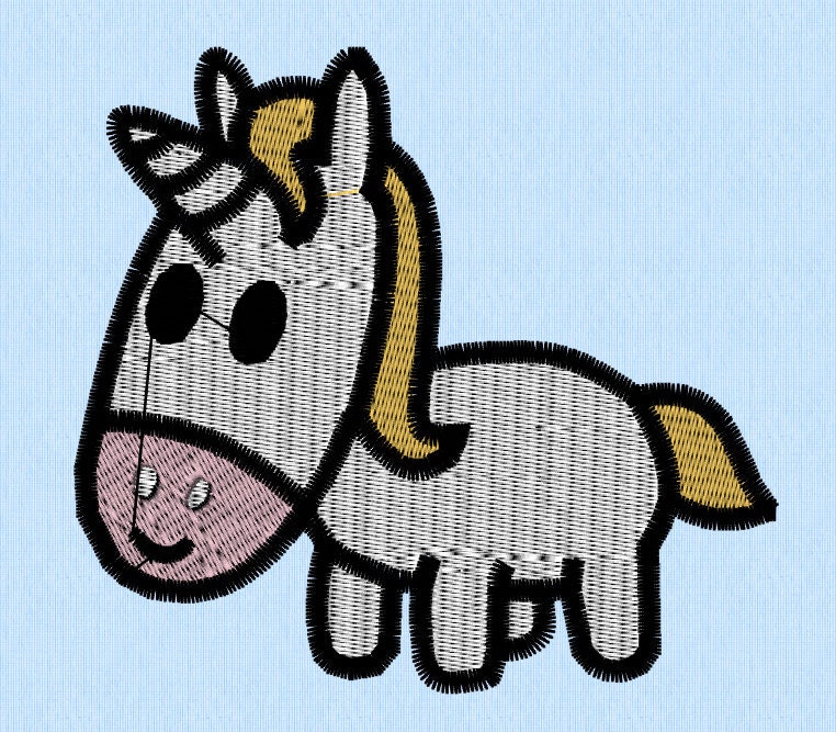 Cartoon unicorn machine embroidery design file in two by lynellen