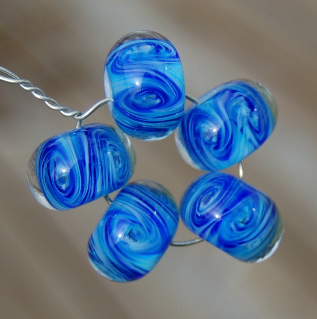Blue Abyss - Dan O Lampwork Beads - 5 Encased Beads