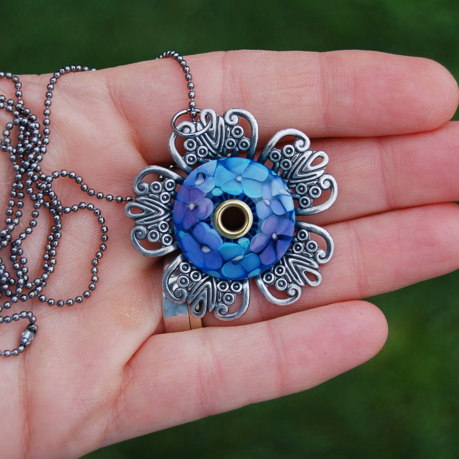 Tranquil Garden Pendant 24" Necklace K-O Lampwork Beads