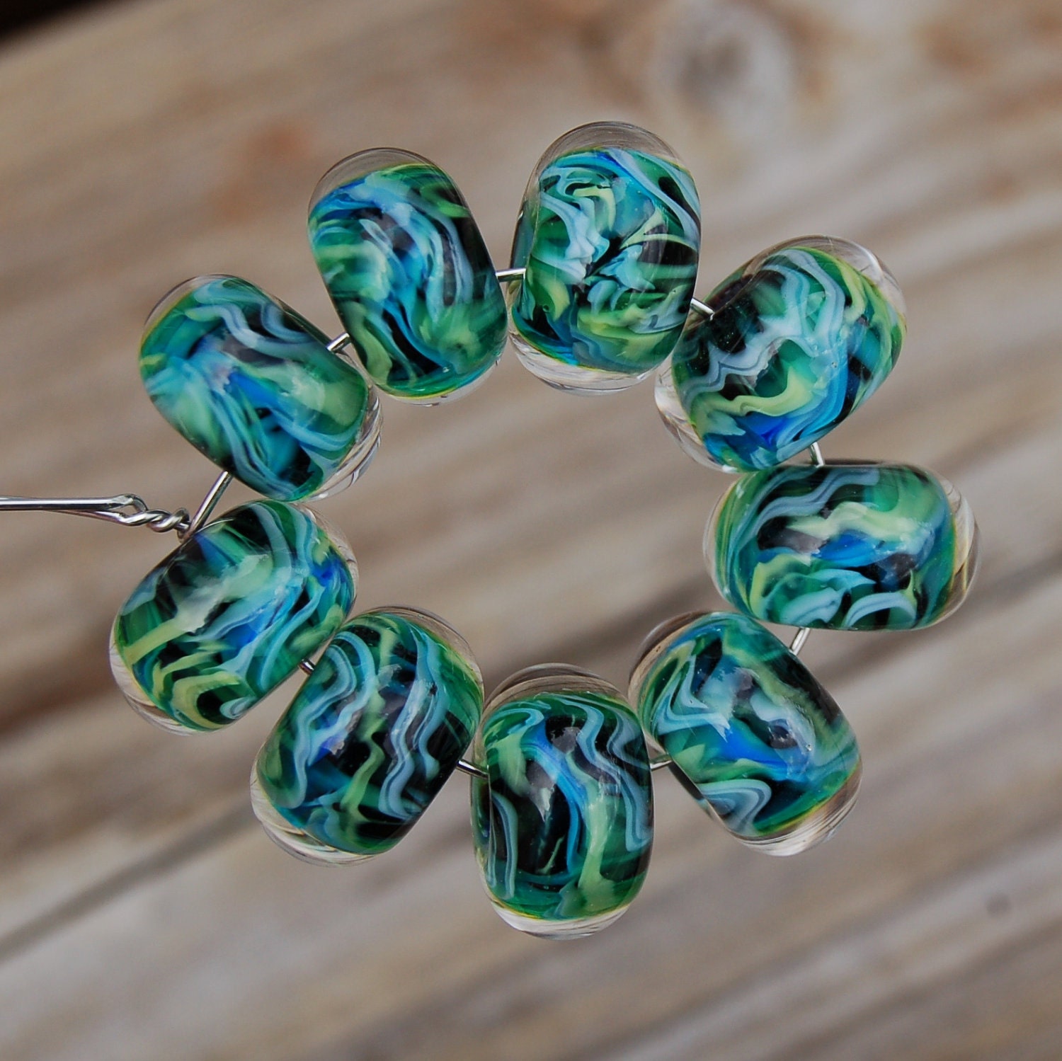 Oregon Nights - Set of 9 Encased Lampwork Beads - Dan O Beads