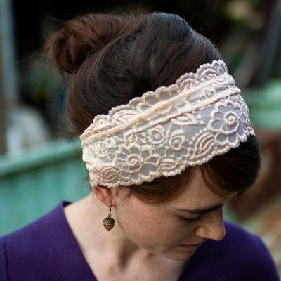 Ivory stretch lace covering headband hair accessory lovey gift item