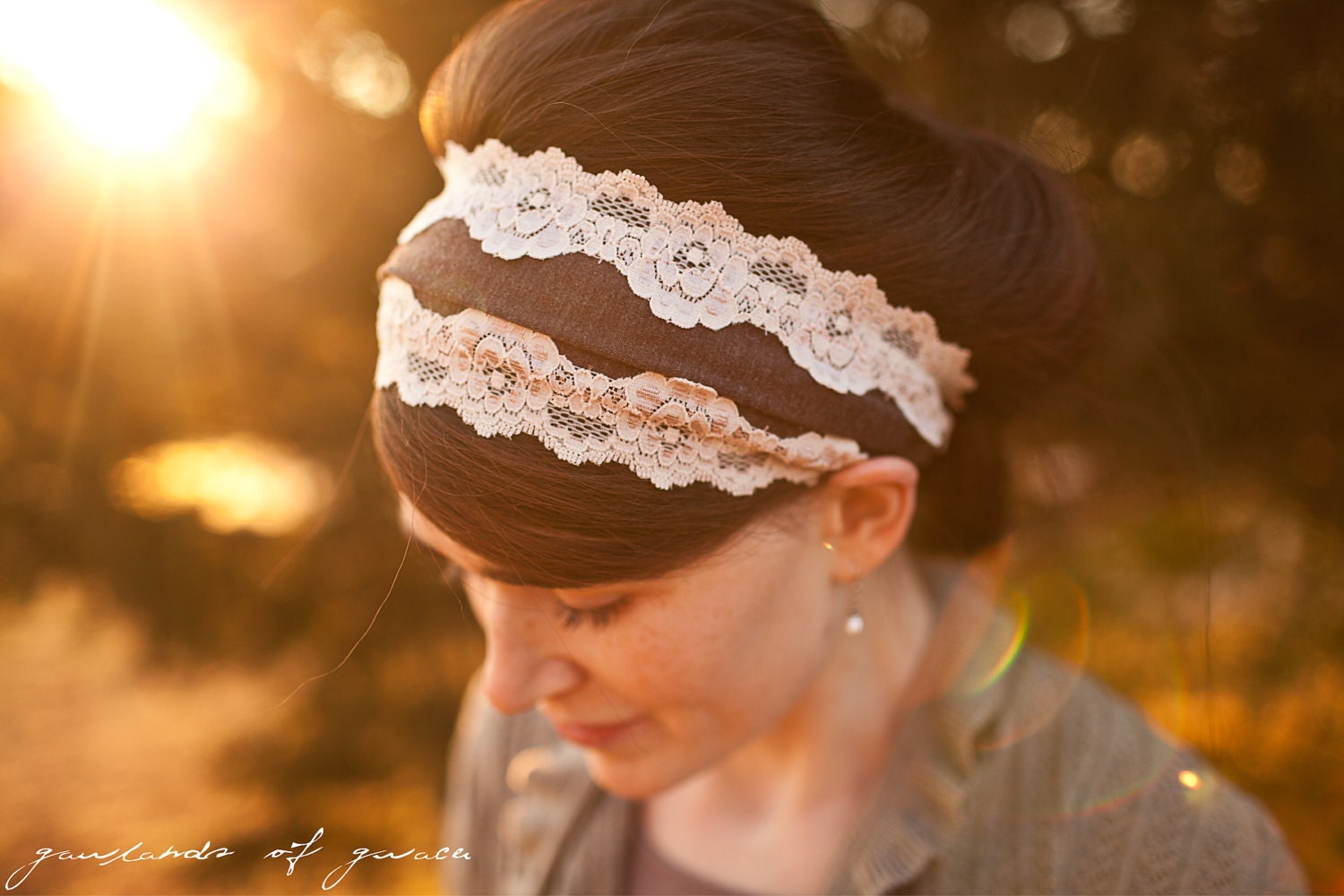 Vintage Stretch in Mocha - Garlands of Grace headband Spring  2012