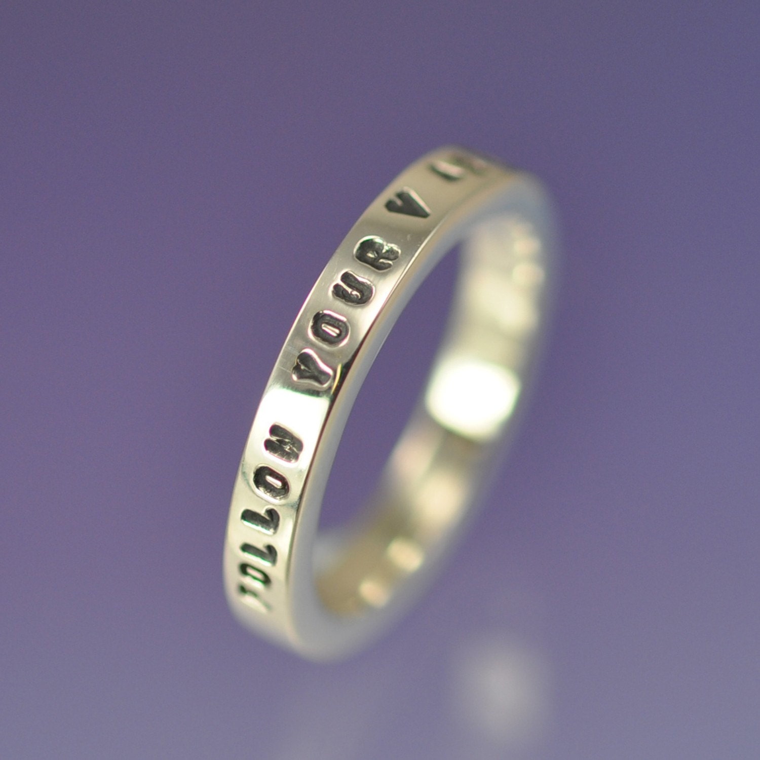 Just Say It - 3mm Sterling Silver Stamped Ring. Wedding, engagement or promise for him or for her.