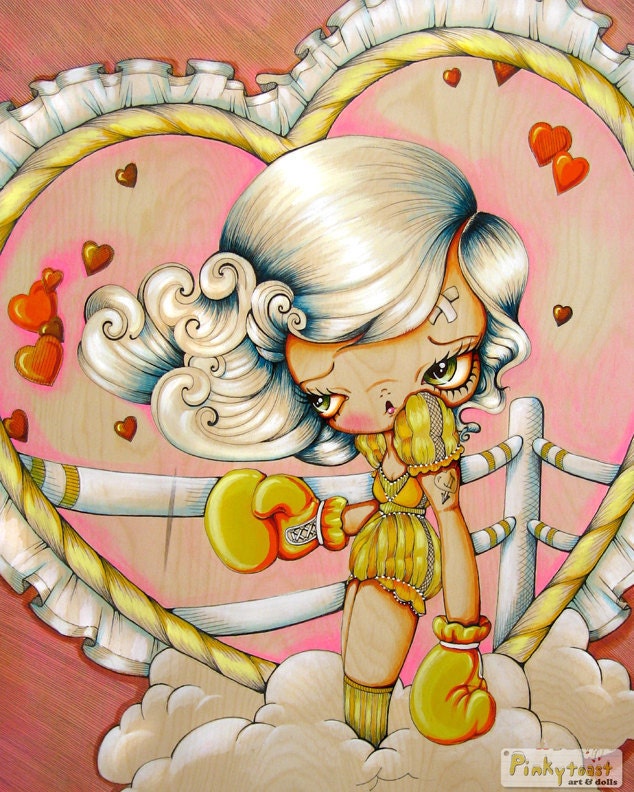 Valentine Stings like a Honey Bee-Yellow Boxer-Pinkytoast Art Print-8x10