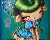 Sweet Tattoo Devil in a Blue Dress-Pinkytoast Art Print 8x10