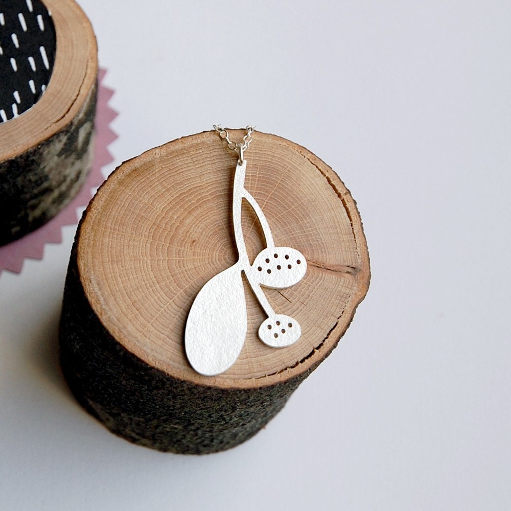 Sterling Silver Plant Necklace. Modern Flora II Pendant.