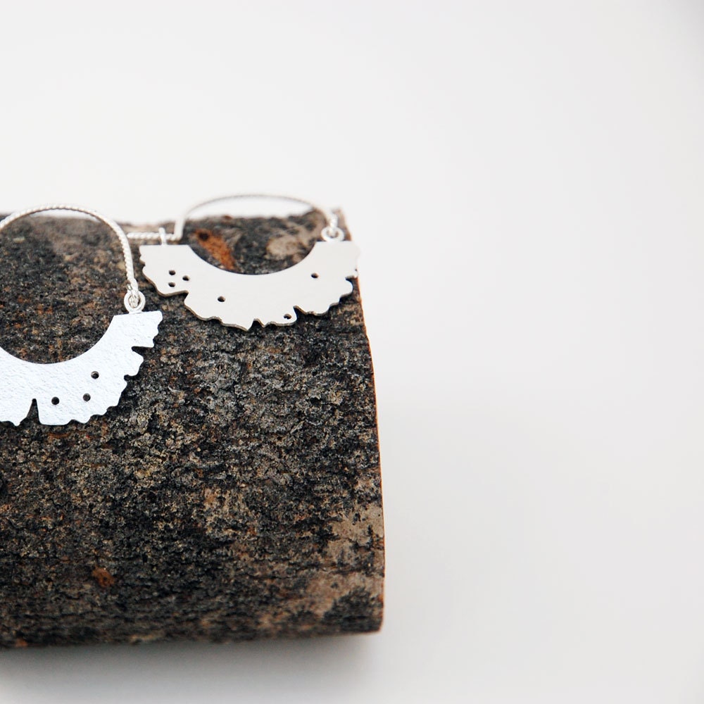 Silver Hoop Earrings, Rock Coral Earrings, modern earrings, statement earrings, sterling silver hoops