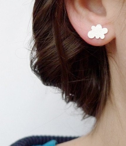 Cloud stud earrings, small studs in sterling silver, LAST PAIR