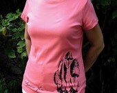 Mushroom TShirt  --Womens  fitted Tee shirt.  cap sleeve - Salmon pink XL