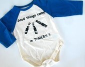 Baseball Onesie for Down Syndrome  - Good Things Come in Threes - newborn baby clothing long sleeve creeper 3 - 6 months