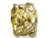 14k Yellow gold with diamonds wide Engagement ring - The love of your life