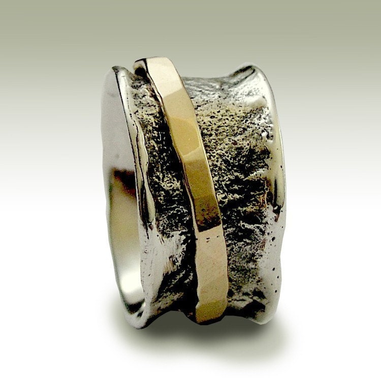 Sterling silver wide band with gold filled spinner - My Devotion
