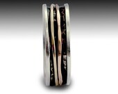 Men's Wedding band  - Sterling silver,  yellow and rose gold stacking band spinners - walk with me.