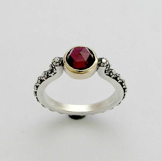 Woodland engagement ring - Rose cut garnet gemstone set in a thin floral sterling silver ring combined gold - Your passion