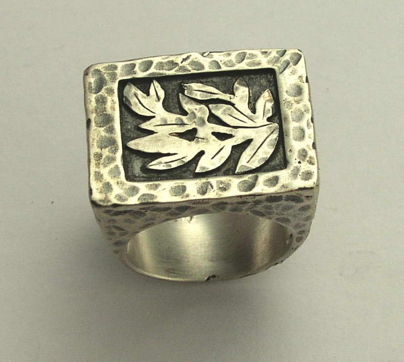 Sterling silver with silver leaves rectangular statement, cocktail, woodland ring - Love is everything