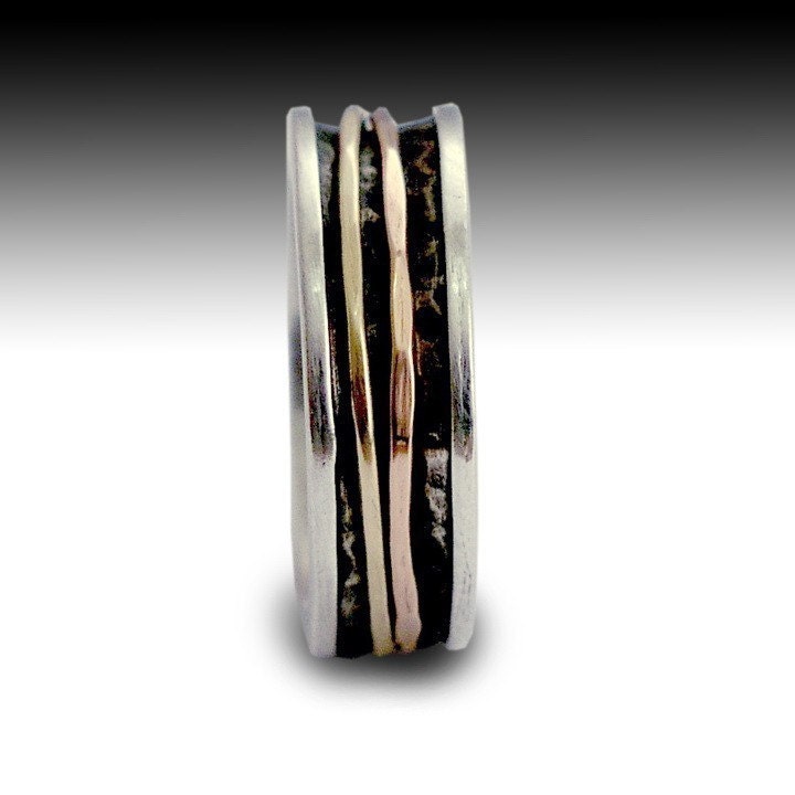 Men's Wedding band - Sterling silver, yellow and rose gold stacking band spinners - walk with me.