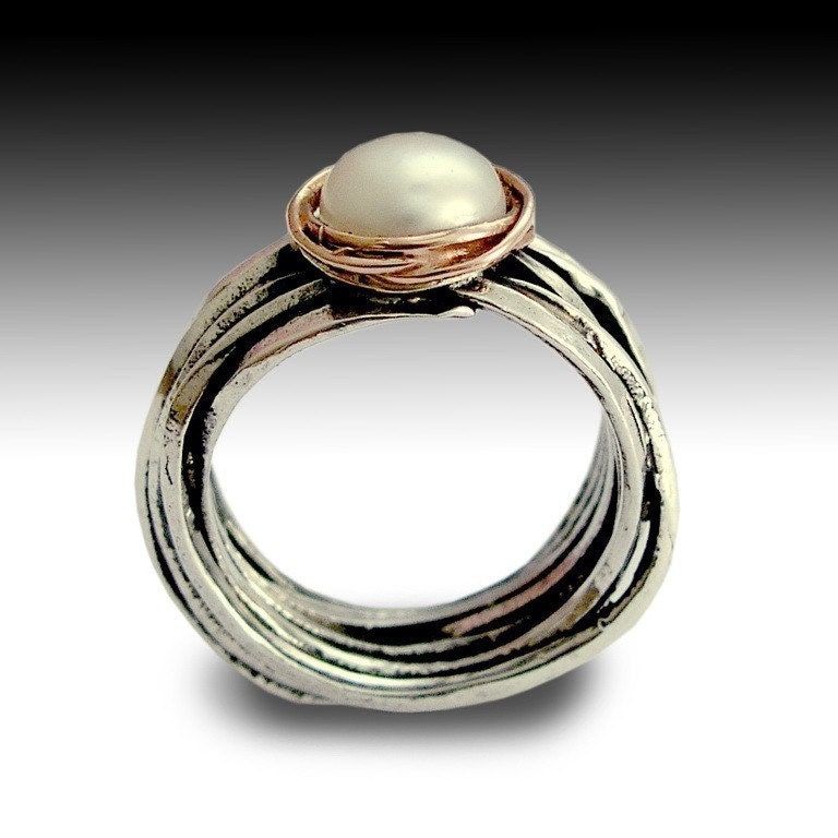 Imagine life in peace - Sterling silver integrated 9K rose gold engagement ring inlaid fresh water pearl.