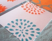 Hand Printed Floral Note Cards Linocut Block Print Set of 5 - Floating Floral Bursts