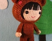 Crochet Pattern- Naomi in the bear costume amigurumi doll