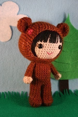 Crochet Pattern- Naomi in the bear costume amigurumi doll