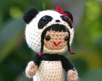 Crochet Pattern- Pearl in the panda costume amigurumi doll