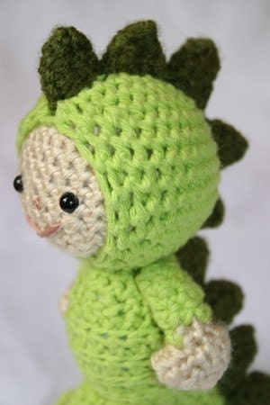 Crochet Pattern- Luke in the dinosaur suit amigurumi