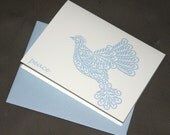 Peace, Blue Dove Notecards, Set of 4 Folk Art Inspired Bird Blank Cards Christmas Holiday Winter
