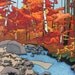 Autumn, 8 x 10  Illustration Art Print Fall Foliage Leaves Trees Forest Woods Woodland Stream River Blue Orange Red